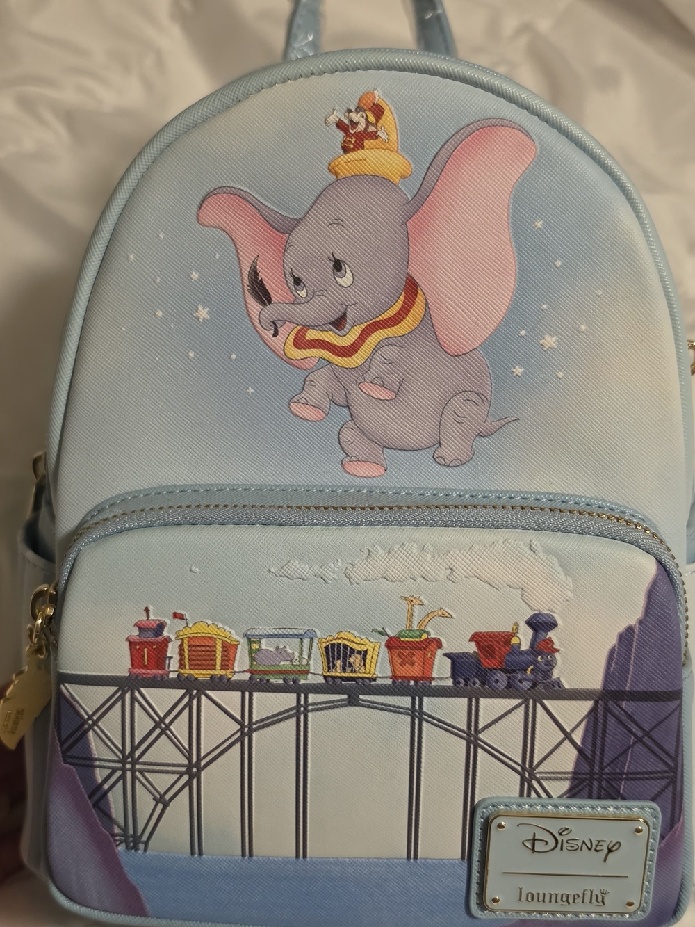 Loungefly Disney 80th anniversary Dumbo mini backpack Flying Over Train - Picture 1 of 6